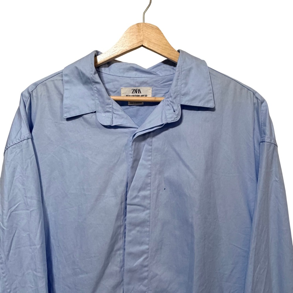 Zara Man Edition AW23 Light Blue Long Sleeve Button Down Shirt Large Relaxed Fit - Picture 3 of 6